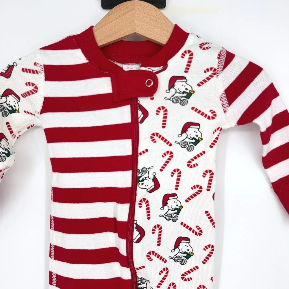 Hanna Andersson x Peanuts Candy Cane Baby One Piece Zip Up Pajama Sleeper 3-6 M